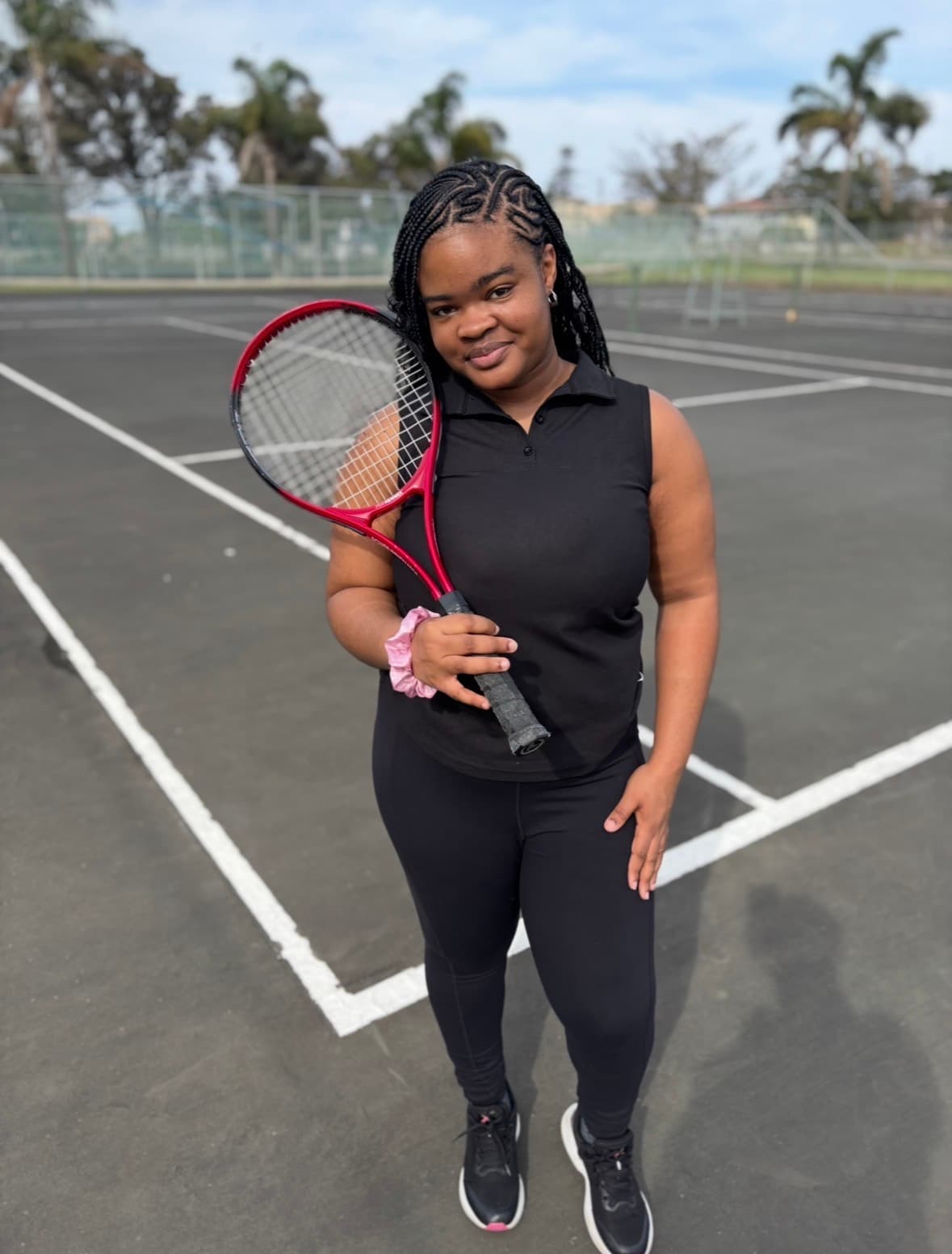 Playing tennis